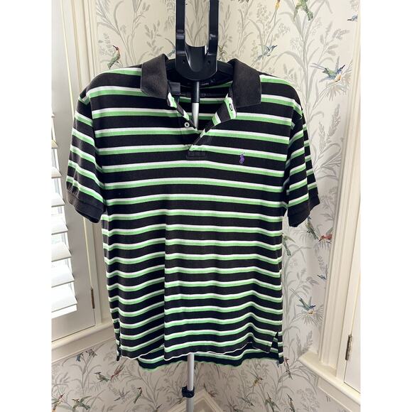 Polo Ralph Lauren Green Stripe POLO SHIRT Large L - Picture 1 of 3